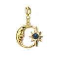 Pendentif lune et étoile en acier inoxydable plaqué or 18K avec pierre naturelle bleue - Pendentif anneau soleil et lune (avec fermoir à ressort) / Or avec Zircone Bleue