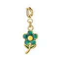 Enamel green daisy flower charm pendant with gold-plated spring clasp for DIY jewelry making - Green Daisy with Spring Clasp (17-1)