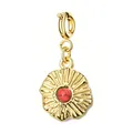 Elegant gold stainless steel wavy circle charm featuring a red natural stone inlay. - Wavy Edge Red Natural Stone Pendant (With Spring Clasp) (2-5)