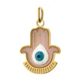 Eleganter goldener Hamsa-Hand-Anhänger aus Edelstahl mit rosa Emaille und blauem Auge-Motiv - Rosa Emaille Hand der Fatima (5-1) / Rosa