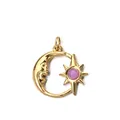 Pendentif lune étoile en acier inoxydable plaqué or 18 carats avec pierre naturelle - Pendentif anneau soleil et lune (avec anneau en acier fermé) / Or avec Zircone Rose