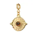 Gold stainless steel circular pendant with sunburst texture and brown natural stone. - Tiger Eye Texture Style (6-6)
