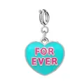 Turquoise heart charm pendant with pink 'FOR EVER' text for DIY bracelets and necklaces - Silver Clasp Blue Enamel FOR EVER Heart Style (forever) / 15x15mm