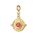Elegant gold stainless steel sunburst charm featuring a round red stone for DIY jewelry - Red Vein Stone Style (6-4)