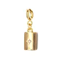 Pendentif rectangulaire en acier inoxydable doré avec cristal étoile pour bijoux DIY - Style plaque rectangulaire à motif rayonnant de soleil / Fixation avec fermoir à ressort / Or avec pierre transparente