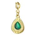 Elegante ciondolo in acciaio al titanio dorato con pietra malachite verde a goccia - Ciondolo Goccia con Chiusura a Molla / Verde