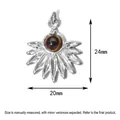 Ciondolo a sole irregolare in acciaio al titanio con pietra naturale marrone, 24 mm - Stile piccolo sole a ventaglio / Attacco ad anello fisso / Colore originale
