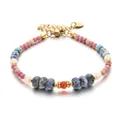 Colorful natural stone beaded bracelet with gold-toned extender chain for women. - Colorful Mixed Faceted Round Bead Style (DSC_5634)