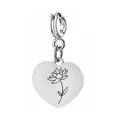 Pendentif cœur en acier inoxydable avec gravure de fleur de naissance - Motif Nénuphar de Juillet / 1 Pièce (Avec Fermoir à Ressort) / Argent