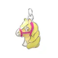 Pendentif en émail tête de cheval jaune et rose pour la création de bijoux et bricolage - Poney (Anneau Argenté) / Jaune