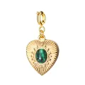 18K gold plated titanium steel heart pendant featuring an oval green natural stone - Heart Spring Clasp / Green