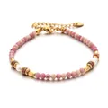 Elegant pink rhodonite beaded bracelet featuring white pearls and gold-tone accents for women - Pink Faceted Stone with Artificial Pearl Heart Style (DSC_5635)