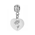 Pendentif cœur en acier inoxydable avec gravure de fleur pour bijoux DIY - Motif Nénuphar de Juillet / 1 Pièce (Avec Bélière) / Argent