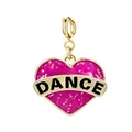 Gold-framed pink glitter heart pendant with DANCE banner for DIY jewelry making - Gold DANCE Letter Pink Heart With Clasp Style (dance金扣)