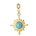 Gold stainless steel sunburst pendant charm featuring a round turquoise stone inlay - Sun Shape - Turquoise - With Clasp (8-1)