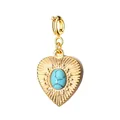 Gold plated stainless steel heart pendant with oval turquoise stone for DIY jewelry making - Heart Spring Clasp / Cyan
