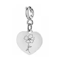 Pendentif cœur en acier inoxydable avec fleur de naissance gravée pour bijoux DIY - Motif Coquelicot d'Août / 1 Pièce (Avec Fermoir à Ressort) / Argent