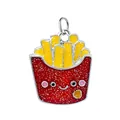 Cute red French fries enamel charm with smiley face for DIY bracelet jewelry making. - French Fries Style (Silver Ring)