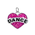 Heart-shaped pink enamel pendant with DANCE lettering and glitter accents - Silver DANCE Letter Pink Heart Style (dance银圈)