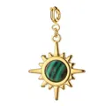 Gold stainless steel sunburst charm pendant with green striped malachite stone inlay - Sun Shape - Malachite - With Clasp (9-1)