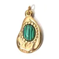 Vintage gold titanium steel oval pendant with green malachite stone for DIY jewelry making - Papaya Steel Rings / Green