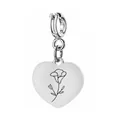 Pendentif cœur en acier inoxydable avec gravure de fleur de naissance pour la création de bijoux - Motif Ipomée de Septembre / 1 Pièce (Avec Fermoir à Ressort) / Argent