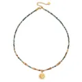Bohemian style African turquoise beaded necklace with a gold sun and moon pendant. - Vintage Sun and Moon Combined Pendant (DSC_5669)