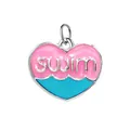 Heart-shaped pink and blue enamel pendant featuring raised 'swim' metal lettering - "swim" Letter Heart Pendant - Ring Style / Silver