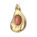 Elegant 18K gold plated titanium steel oval sunstone pendant for jewelry making. - Papaya Steel Rings / Red
