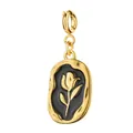 Elegant 18K gold plated stainless steel tulip flower pendant with black enamel DIY charm - Black Rose Irregular Plaque / With Spring Clasp