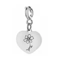 Pendentif cœur en acier inoxydable avec fleur gravée, finition argentée pour cadeau de naissance - Motif Cosmos d'Octobre / 1 Pièce (Avec Fermoir à Ressort) / Argent