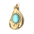 Vintage 18K gold plated titanium steel teardrop pendant with blue turquoise stone - Papaya Steel Rings / Cyan