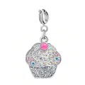 Silver cupcake pendant charm with colorful glitter enamel for DIY jewelry making crafts - Ice Cream Style (Silver Clasp)