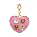 Pink heart shaped pendant charm with 'LOVE' letters in gold alloy for DIY jewelry - "LOVE" Letter Heart Pendant - Clasp Style / Gold