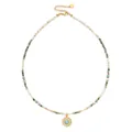 Bohemian beaded necklace featuring a golden sun pendant with turquoise stone inlay. - Sky Blue Semi-precious Stone Pendant (DSC_5671)