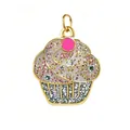 Colorful glitter cupcake charm with pink cherry detail for DIY necklace jewelry - Ice Cream Style (Gold Ring)