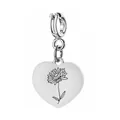 Pendentif cœur en acier inoxydable avec gravure de fleur de naissance personnalisée - Motif Chrysanthème de Novembre / 1 Pièce (Avec Fermoir à Ressort) / Argent