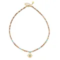 Bohemian beaded necklace with African turquoise and golden sun eye pendant choker - Earth Brown Turquoise Sun Pendant (DSC_5672)