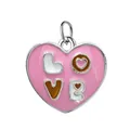 Pink alloy heart charm with LOVE letters for DIY bracelet and necklace jewelry making - "LOVE" Letter Heart Pendant - Ring Style / Silver
