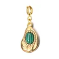 Vintage titanium steel pendant with 18K gold plating and green malachite natural stone - Papaya Shape Spring Clasp / Green