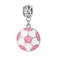 Glittery pink and white soccer ball charm pendant for DIY bracelets - Football / Heart Hollow Clasp / Pink White