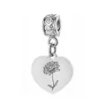 Pendentif en forme de cœur en acier inoxydable avec fleur de marguerite gravée DIY - Motif Chrysanthème de Novembre / 1 Pièce (Avec Bélière) / Argent