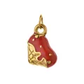 Retro stainless steel heart pendant with red enamel dripping over golden grid pattern texture - Red Lava Heart Style / With Closed Ring