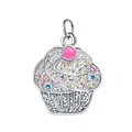 Silver cupcake pendant with colorful glitter and pink stone for DIY jewelry - Ice Cream Style (Silver Ring)