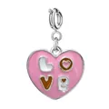 Pink heart enamel charm with LOVE lettering for DIY jewelry making - "LOVE" Letter Heart Pendant - Clasp Style / Silver