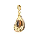 Gold plated stainless steel papaya pendant with oval brown natural stone charm - Papaya Shape Spring Clasp / Original Color