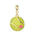 Lime green glitter softball charm pendant with pink heart for DIY jewelry making - Softball / Gold Clasps / Gold