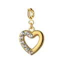 Elegant gold plated stainless steel heart pendant charm with clear crystal stones - Side Rhinestone Hollow Heart Style / With Gold Spring Clasp