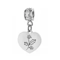Pendentif en forme de cœur en acier inoxydable avec motif de fleur de naissance gravé - Motif Houx de Décembre / 1 Pièce (Avec Bélière) / Argent
