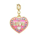 Colorful enamel heart charm pendant with LOVE letters and vibrant dots for DIY jewelry making - "LOVE" Letter Dotted Heart Pendant - Clasp Style / Gold